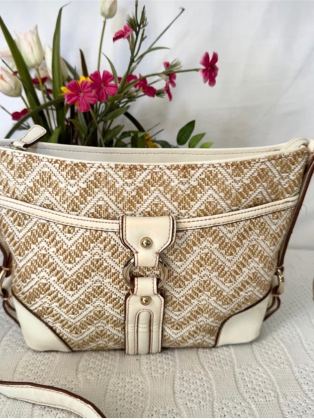 Etienne Aigner Jute Weave Crossbody Bag with Ivory Trim